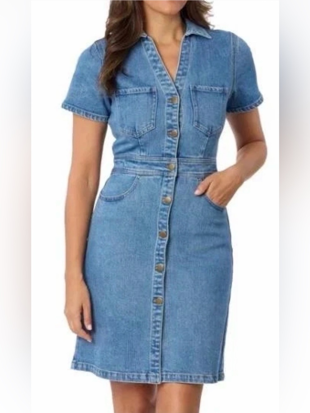 Draper James Denim Button-Front Midi Shirt Dress